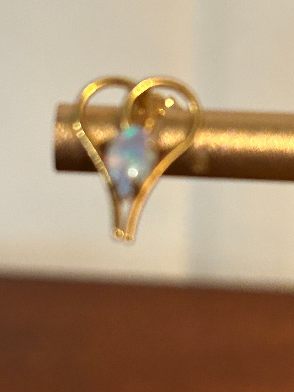 14K Yellow Gold Opal Heart Earrings Butterfly Clip Pierced Blue Green Fire Flash